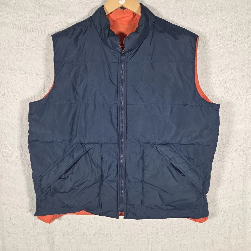 Vintage Kentfield Goose Down Puffer Vest Navy Blue Orange Reversible Men's L